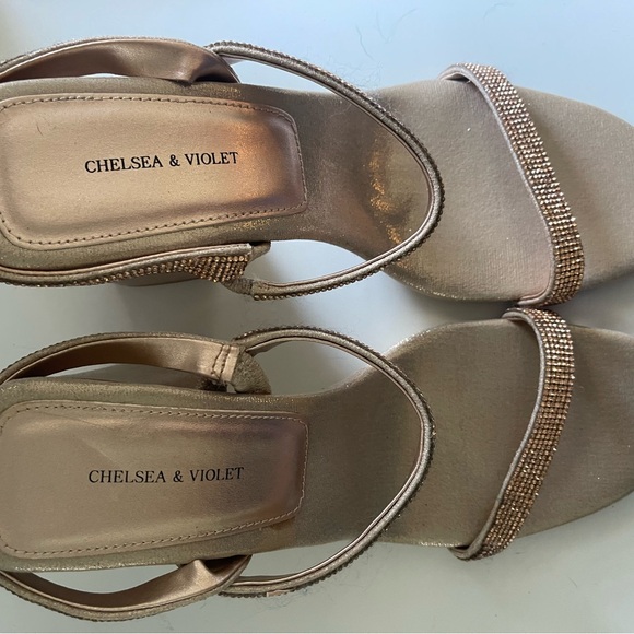 Chelsea & Violet Shoes - Chelsea & Violet Rhinestone Embellished Rose Gold Wedge Heel Dress Sandals